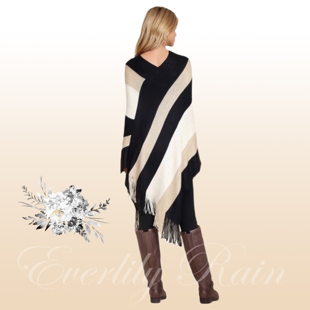 Chic Color Block Striped Elegant Poncho - Picture 3 of 6